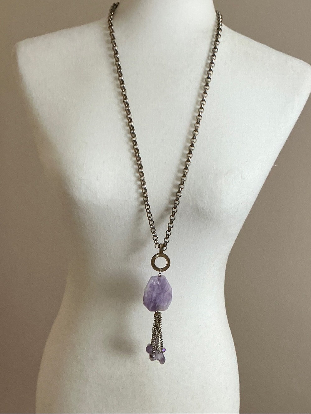Rox by Alexa Lavender Crystal Pendant Tassel Necklace - Gold  Chain